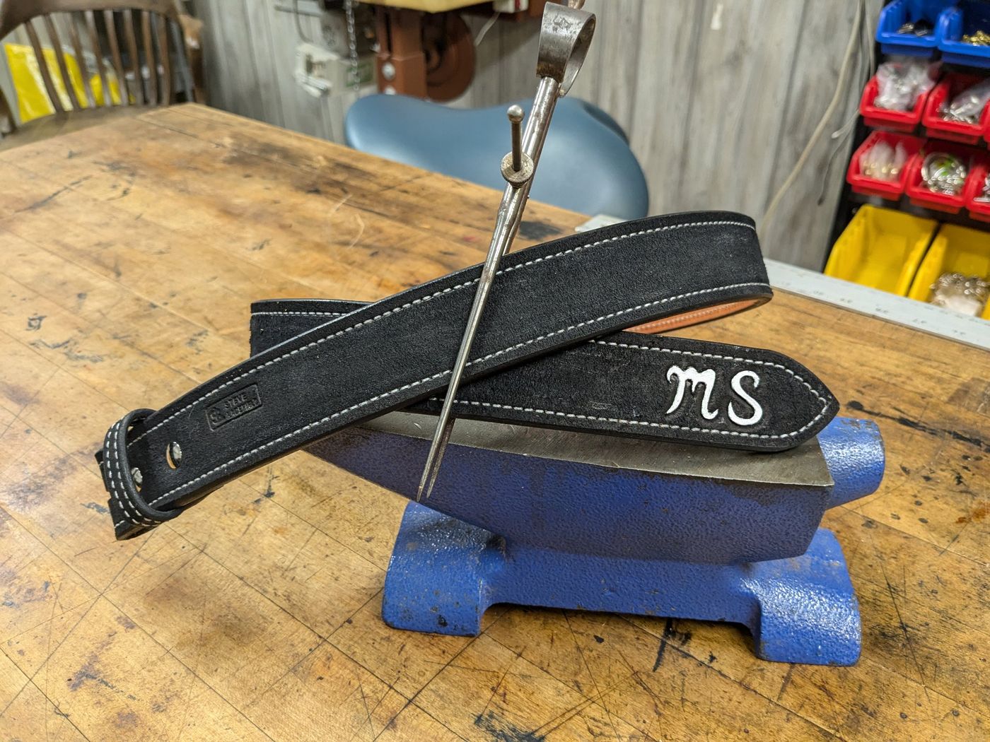 Black roughout belt with white MS initials