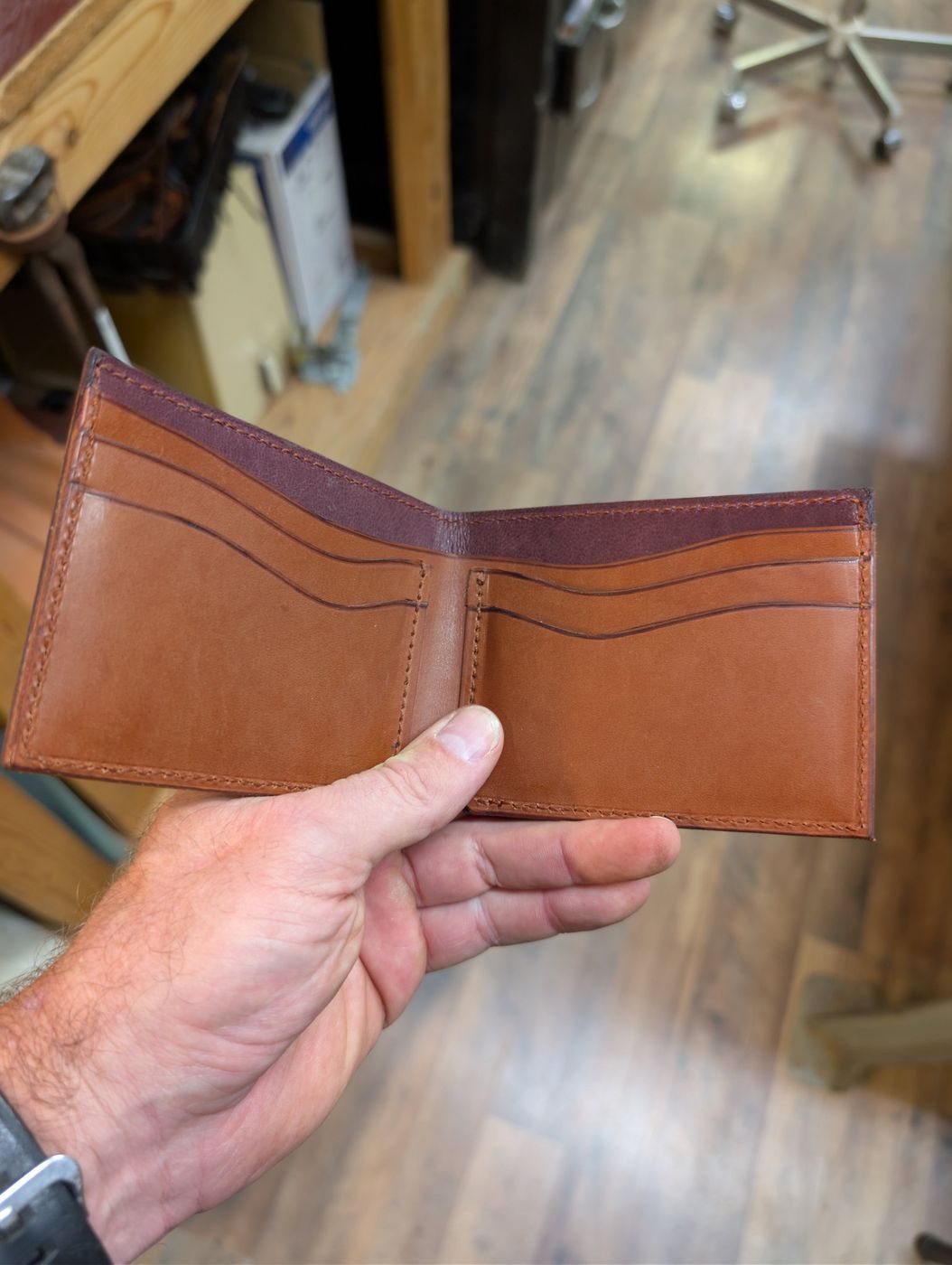 Bifold wallet interior with card slots